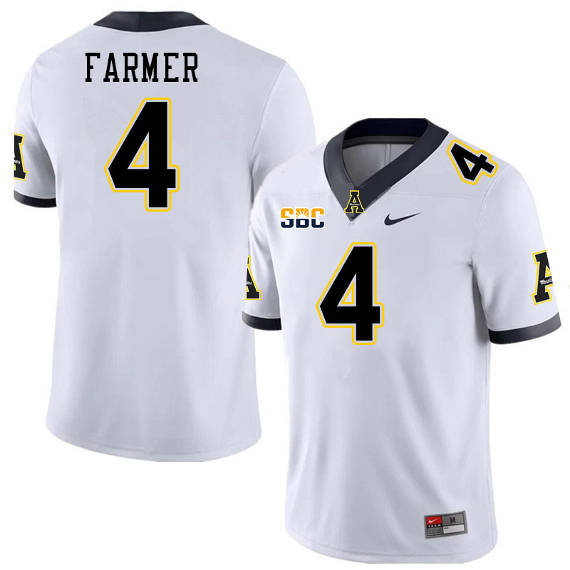 Men #4 Myles Farmer Appalachian State Mountaineers College Football Jerseys Stitched-White